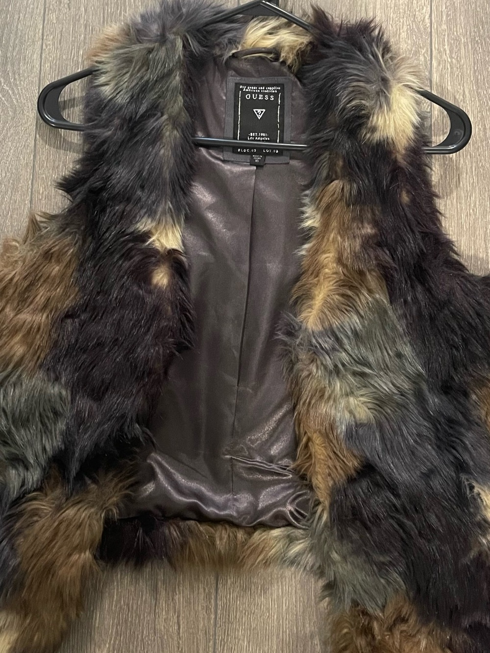 Guess Faux Fur Beige Patches Vest